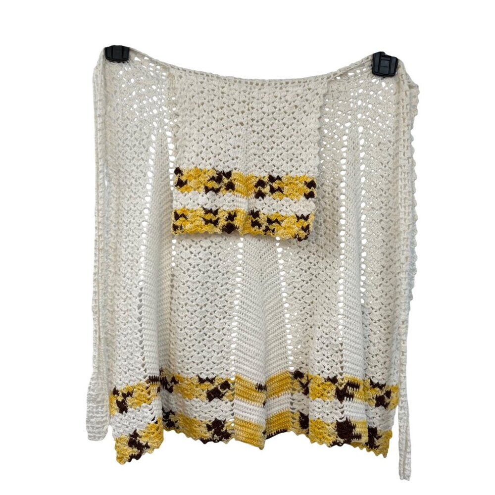Vintage Handmade Crochet Hostess Apron White Yellow Used